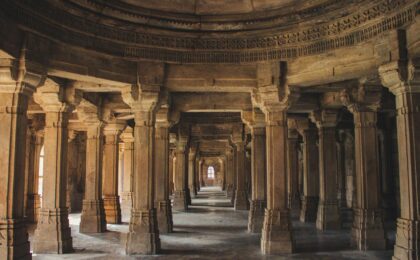 brown concrete columns